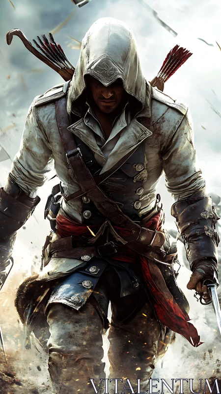 Hooded rogue warrior in battle-weathered tactical leathers.