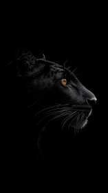 Black Feline Profile Study with Amber Iris Against Dark Background.