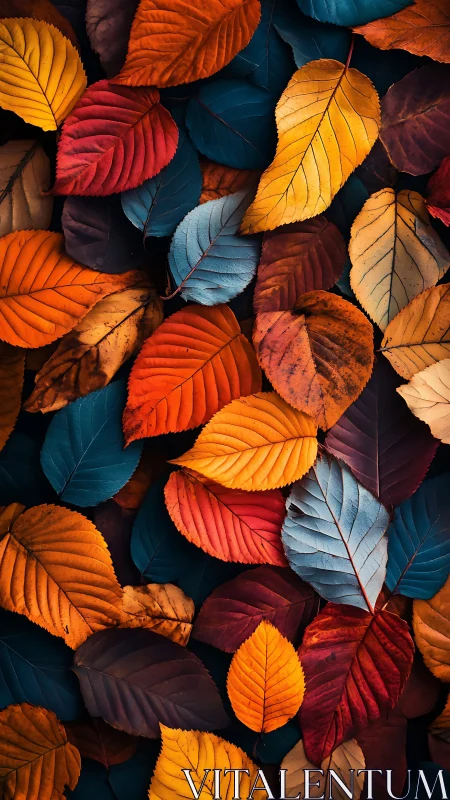 Chromatic macro array of overlapping autumn foliage layers.