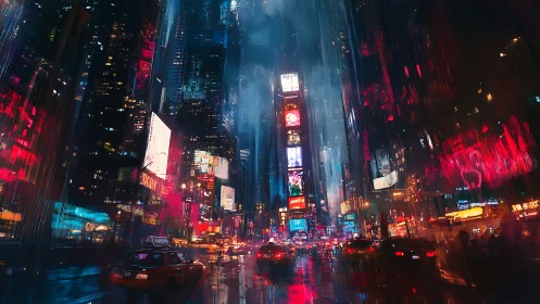 Neon-soaked cyberpunk city street pulses with electric life.