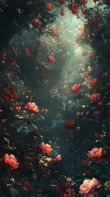 Rose garden illuminated by ethereal light