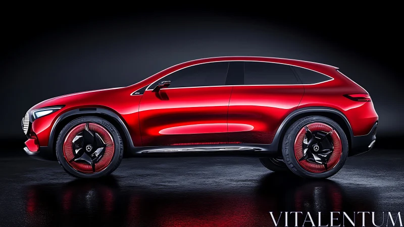 Red crossover concept car is rendered in profile view