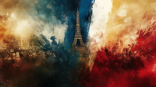 Tricolor storms swirl while the Eiffel Tower keeps quiet watch
