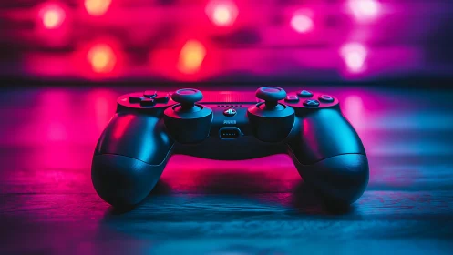Gaming Controller in Neon Light Environment.