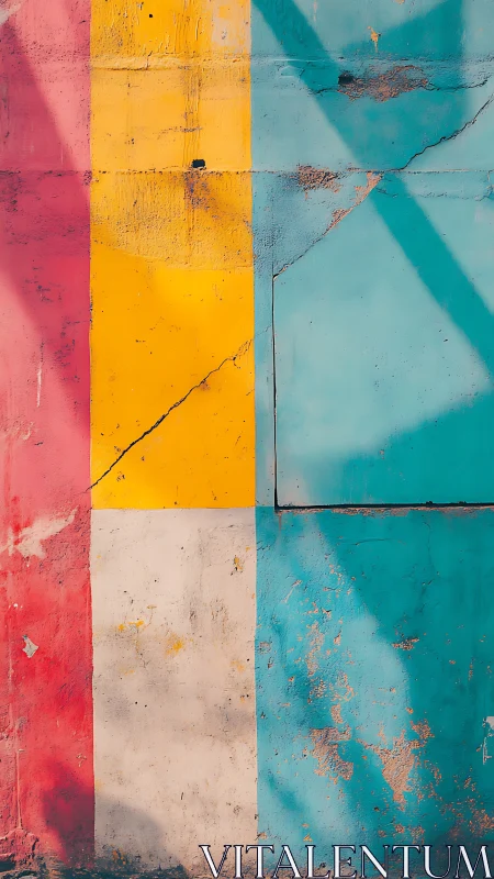 Sunlit pastel wall turns cracks and color into quiet charm