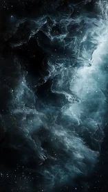 Ethereal nebula clouds in deep space with cold teal glow.