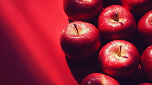 Red apples in tight cluster under strong directional light.
