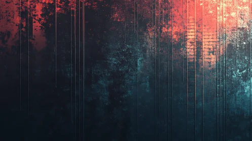 Grunge abstract wall with vertical lines in red and blue tones.