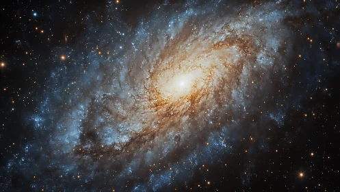 Spiral galaxy with bright core and extended blue outer arms