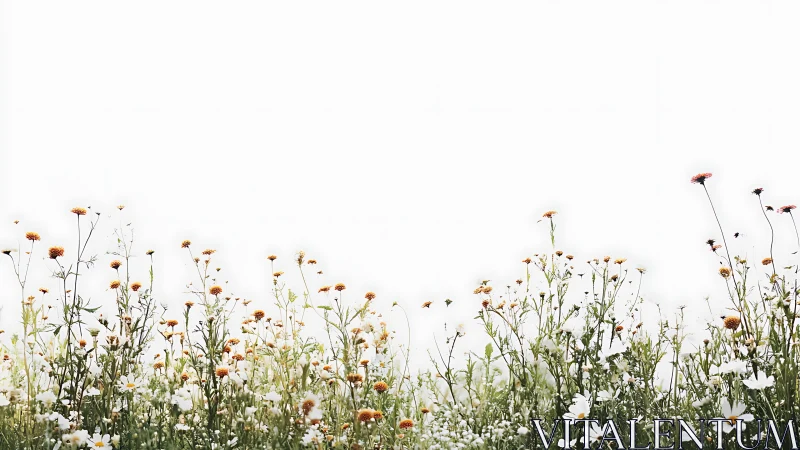 Mixed Wildflower Meadow with Orange Daisy-Form Blooms and White Complementary Flowers