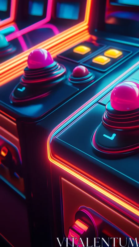 Neon arcade joysticks glow with retro gaming nostalgia