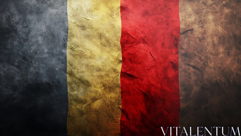 Textured tricolor flag with distressed metallic surface finish.