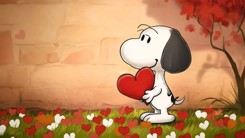 Snoopy's Love Letter: Beagle Heart Among Blooming Hearts.
