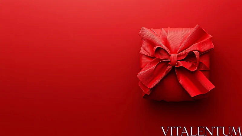 Monochrome red gift box with sculpted ribbon bow detail.