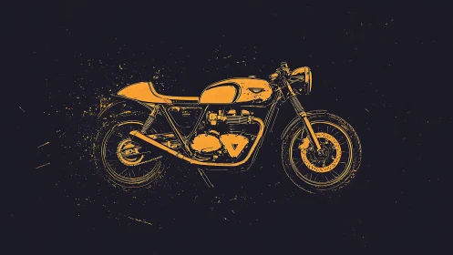 Golden cafe racer sketch glowing against midnight black.