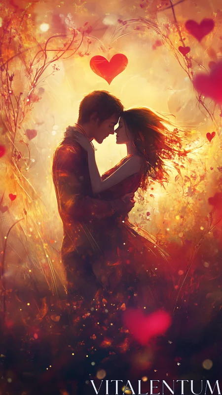 Two Hearts Embrace in Golden Light