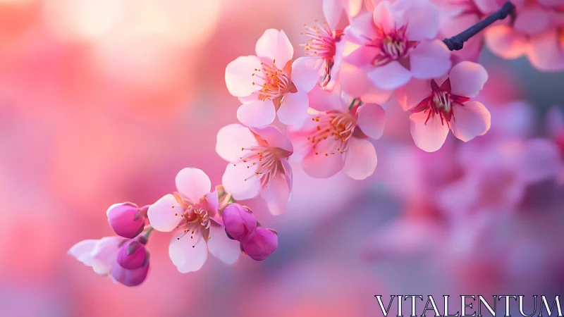 Delicate Pink Blossoms Bloom in Soft Focus Light.