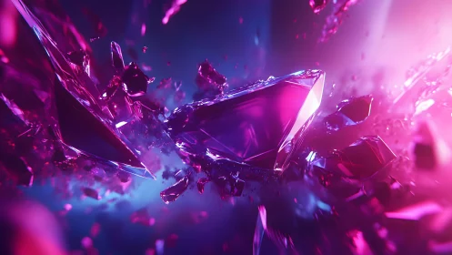 Shattered Pink Crystals in Dynamic Abstract Digital Art Style.