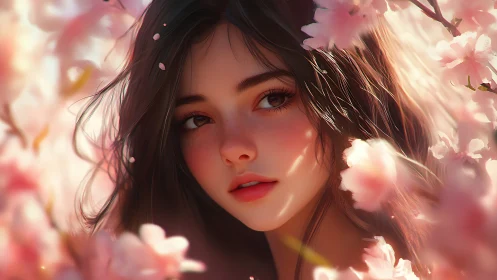 Soft spring morning portrait framed in dreamy blossoms.