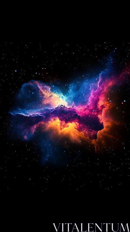 Radiant cosmic nebula glows against deep black space.