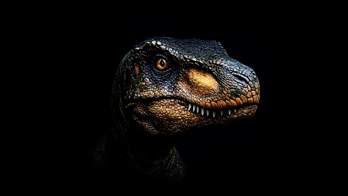 Dinosaur head render shows textured scales against black background.