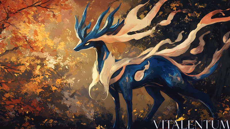 Antlered starlight stag wandering through embered autumns.