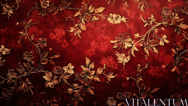 Golden floral vines drifting across deep red velvet.