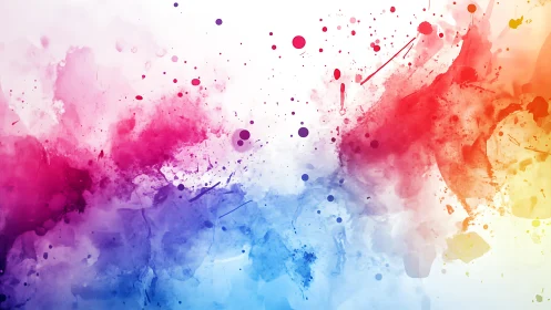 Vibrant Abstract Watercolor Splash in Rainbow Colors on White.