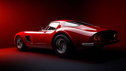 Studio-lit red classic coupe rendered with high-gloss PBR shaders