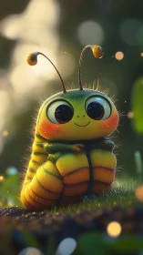 Macro 3D render of stylized caterpillar with bokeh lighting