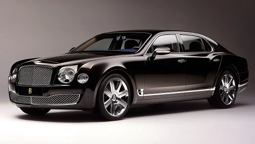 Photorealistic studio profile of a black luxury sedan render.