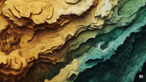 Layered terrain contours transition from warm to cool colors