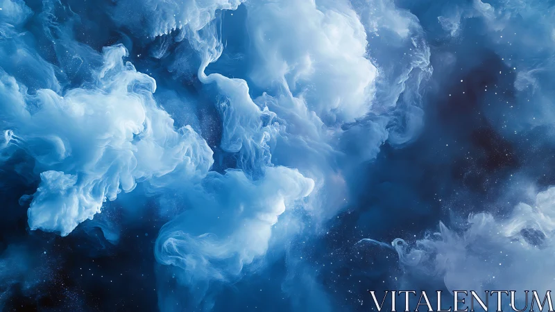 Ethereal blue nebula clouds swirling through deep space.