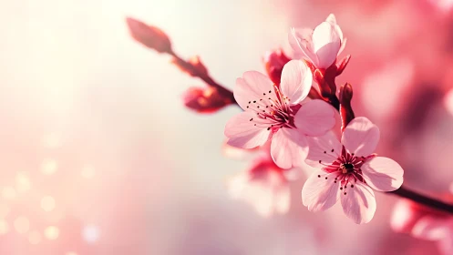 Delicate Blossoms Dance in Soft Pink Luminescence