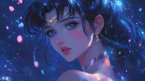 Starlit sapphire gaze rewrites midnight into gentle neon