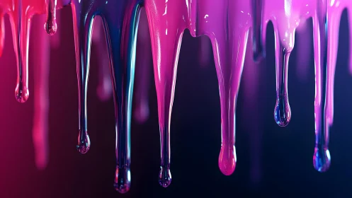 Vibrant Neon Paint Drips on Dark Background, Abstract Art Style.