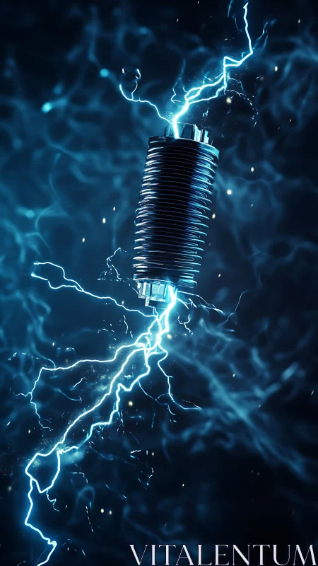 Electrical insulator with blue energy arcs in dark field.