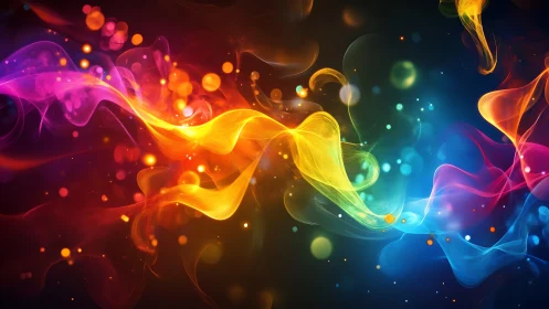 Vibrant swirling ribbons of multicolored abstract light art.