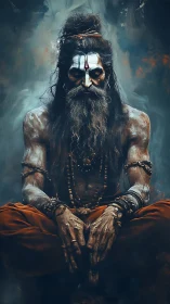 Mystic sage in deep meditation wrapped in quiet strength.