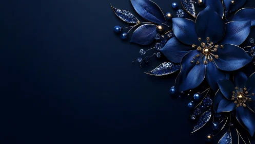 Three-Dimensional Rendered Floral Composition with Metallic Accents