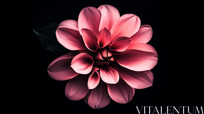 Pink Dahlia Bloom Against Darkness: Layered Petals with Dramatic Lighting.