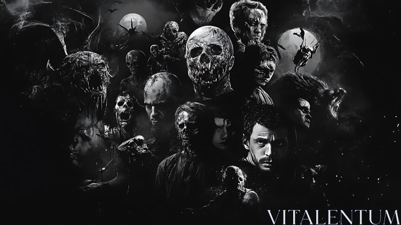 Haunting horror faces gathered in a swirling nightscape.