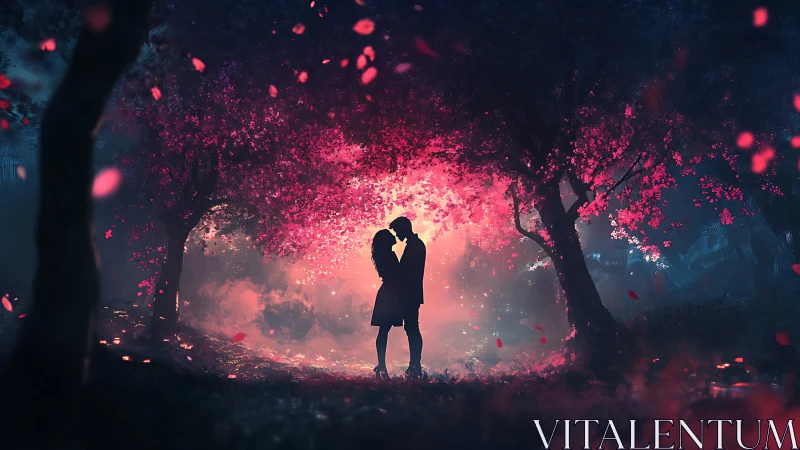 Luminous Embrace: Twin Souls in Bioluminescent Bloom.