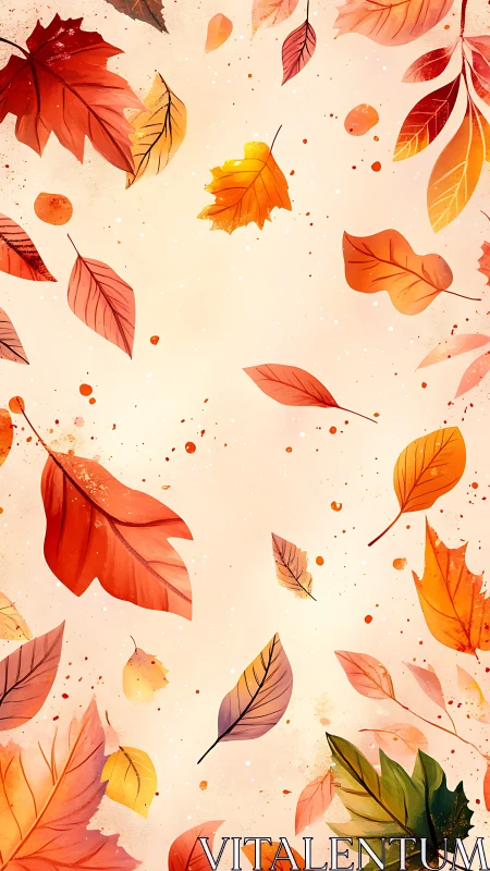 Scattered autumn leaves on pale background illustration.