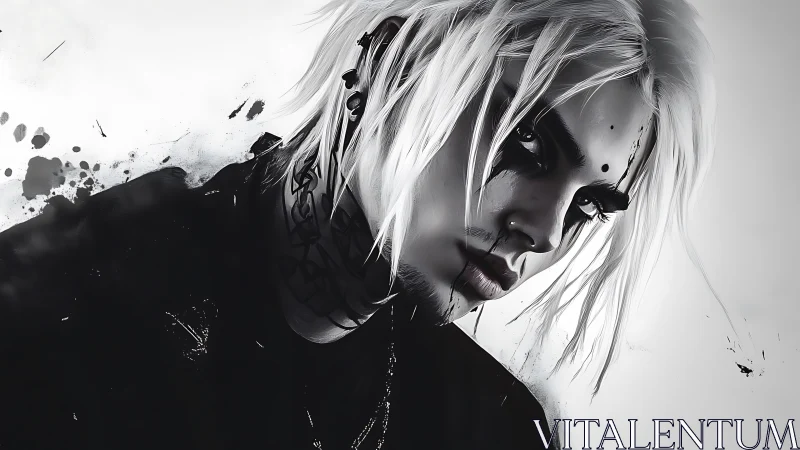 Bleached-haired rebel stares ahead in stark monochrome haze