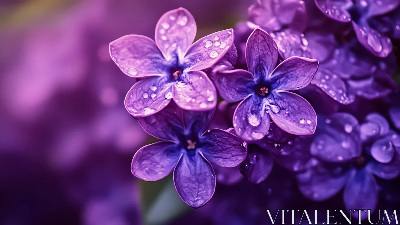 Jeweled Lilac Blooms Glistening with Morning Dew.