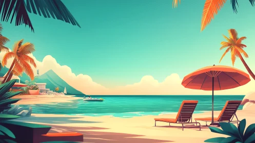 Tropical Beach Getaway with Palm Trees and Turquoise Water.