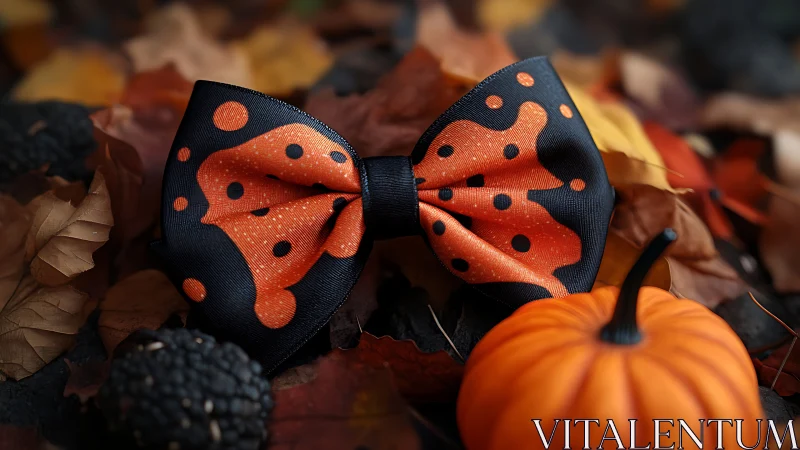 Festive Polka Dot Bow Amid Autumn's Pumpkin Harvest.