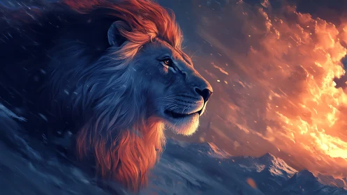 Lion profile rendered against contrasted sky illumination