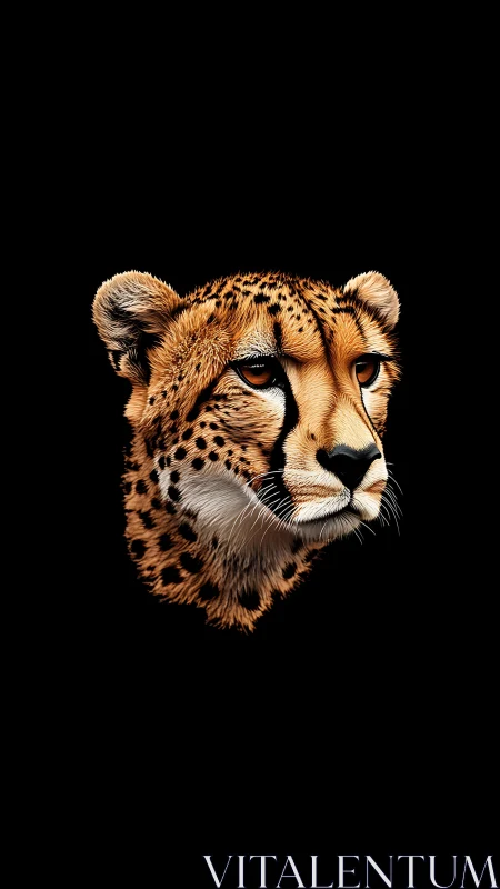 Cheetah head is rendered in high detail on a black ground
